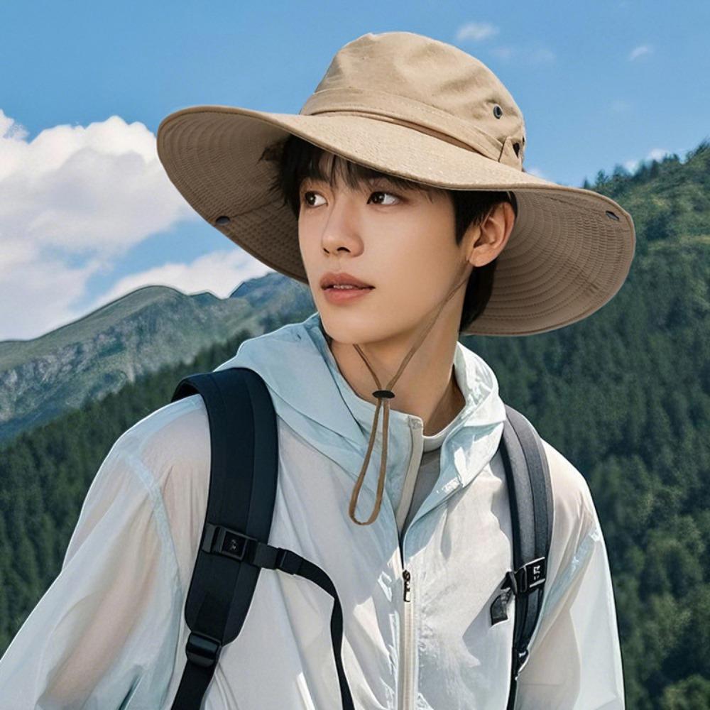 Quick-dry Hiking Fisherman Hat UV Protection Men Bucket Cap Fashion Drawstring Sun Hat  Camping