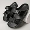Sandalias de EVA ajustables con doble hebilla: soporte de arco cómodo, impermeables, tacón plano, punta abierta, estilo casual, color sólido, sin estampado