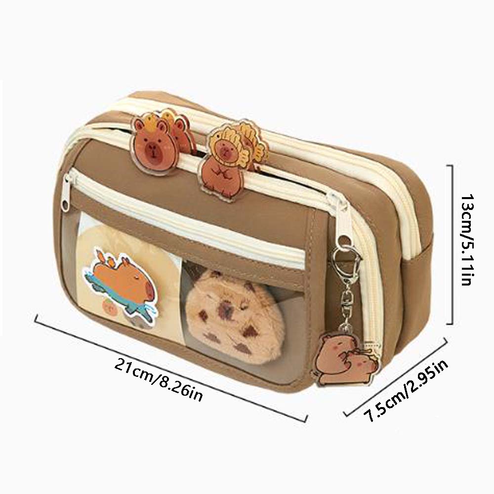 Kreativní roztomilý kapybarský sáček na tužky se závěsnými ozdobami, brožové náhodné samolepky, ideální pro školy, kanceláře, milovníky zvířat