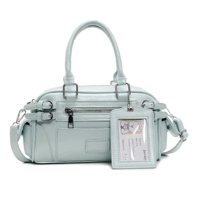 

Retro Bost Bag With Id Window Pu Leather Satchel With Zipper Pockets Versatile Underarm Shoulder Bag Y2k Streetwear Handbag синій