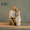 Sympathy Gift for Family Wooden Texture Resin Figurine, Hand Carved Mother & Child/Family/Couple/Dog Owner Decorative Statue Office Statue, Minimalist