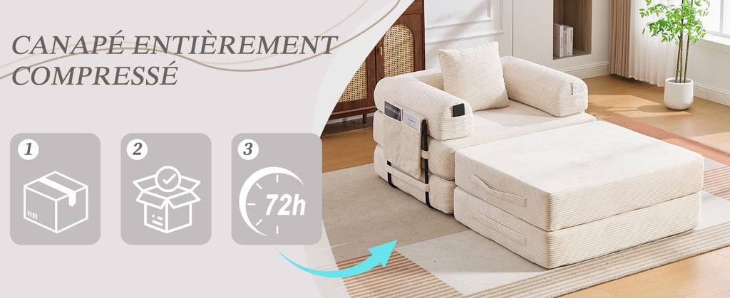 Corduroy Compression Chair with Stool, Sturdy Metal Frame – Ergonomic Design + Thick Padding for Comfort. Incl. Side Pocket & Cushion, Combinable