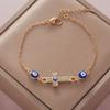 Fashionable Simple Rhinestone Evil Eye Four Leaf Clover Bracelet for Women
