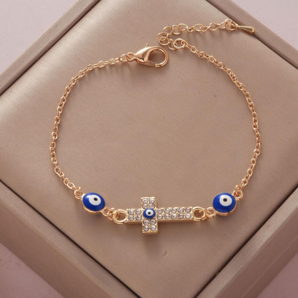 Fashionable Simple Rhinestone Evil Eye Four Leaf Clover Bracelet for Women