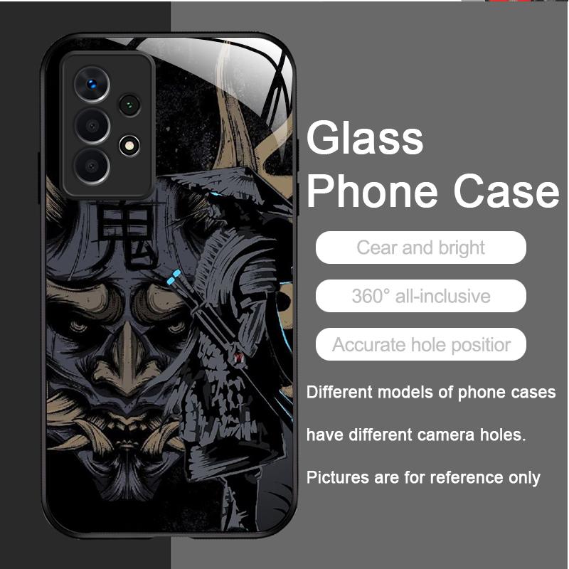 Tempered Glass Phone Case for Huawei Honor 200 100 90 Mate 50 40 Pro Nova 12 11 10 SE P30 P40 5G Japan Ghost Face Samurai Cover