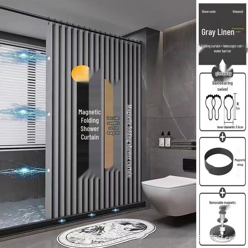 CHUSE Magnetic Foldable Shower Curtain Set