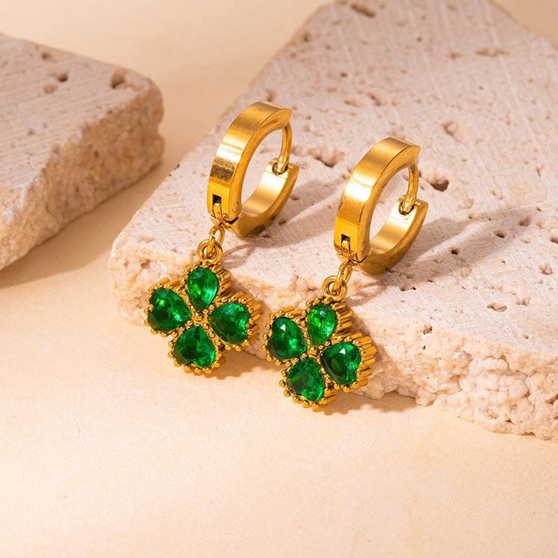 

New Ins Style Jewelry Lucky Grass Earrings Buckle Women s Earrings Senior Sense Titanium Steel Four-Leaf Clover Earrings