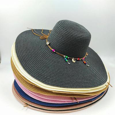 Ladies' Summer Straw Hat 13CM Large Brimmed Beach Hat Sunshade Hat Outdoor Beach Travel Hat Foldable
