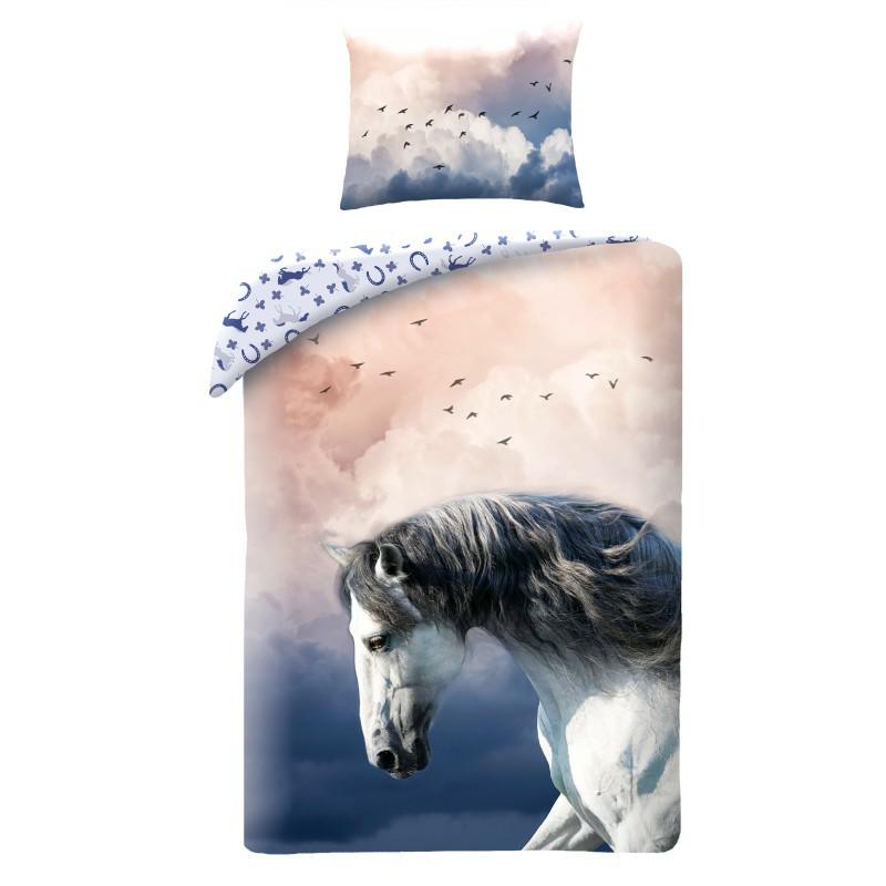 Pościel 140X200 Horse Koń Pudrowa Niebieska Poszewka 70X90 Kids 12 Halantex