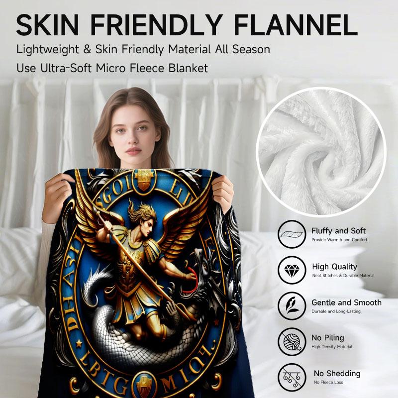 Mythological angel battling dragon fleece blanket, perfect for sofa, bed, office. Ideal gift for family, friends, holida