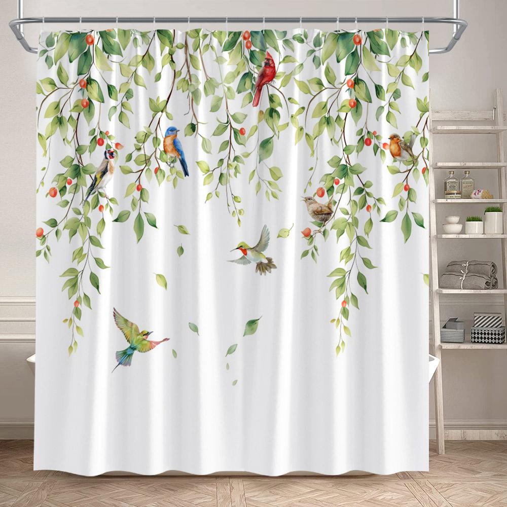 Floral Shower Curtain Watercolour Purple Lavender Flowers Butterfly Plants Leaves Bathroom Curtains Fabric Home Decor With Hooks