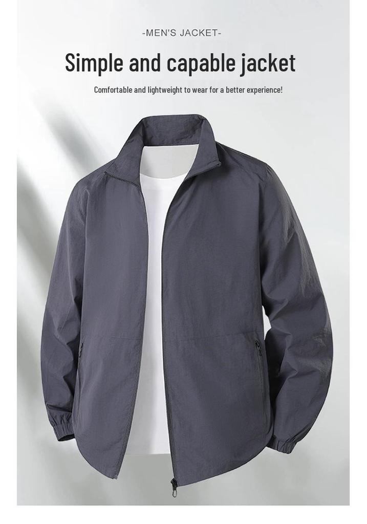 Men's Lightweight Spring/Autumn Sun Protection Jacket, Stand Collar, Loose Fit, Breathable, Plus Size for Middle-aged and Elderly