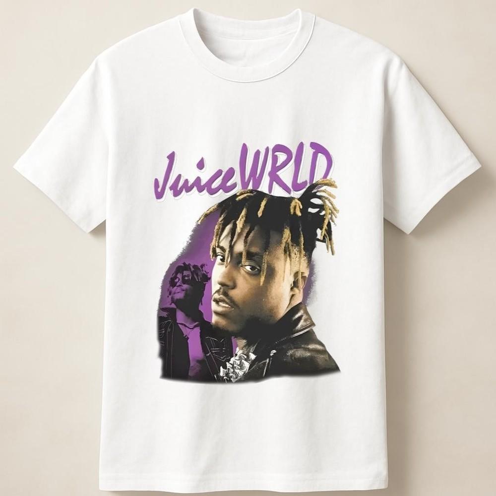 Унисекс Футболка с Графическим Портретом Juice WRLD на Фиолетовом Фоне Унисекс Футболка XXXL