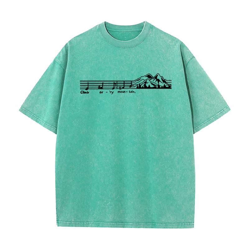 Music Mountain Cotton Mens Short Sleeve Tees Normal Autumn vintage Washed T Shirts Group Washed Tops Tees Classic Round Collar