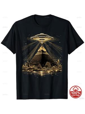 Aliens UFO Egyptian Pyramids Science Fiction Graphic Summer Cotton Loose Sport Tshirt Short Sleeve Casual TShirts for Unisex Unisexs