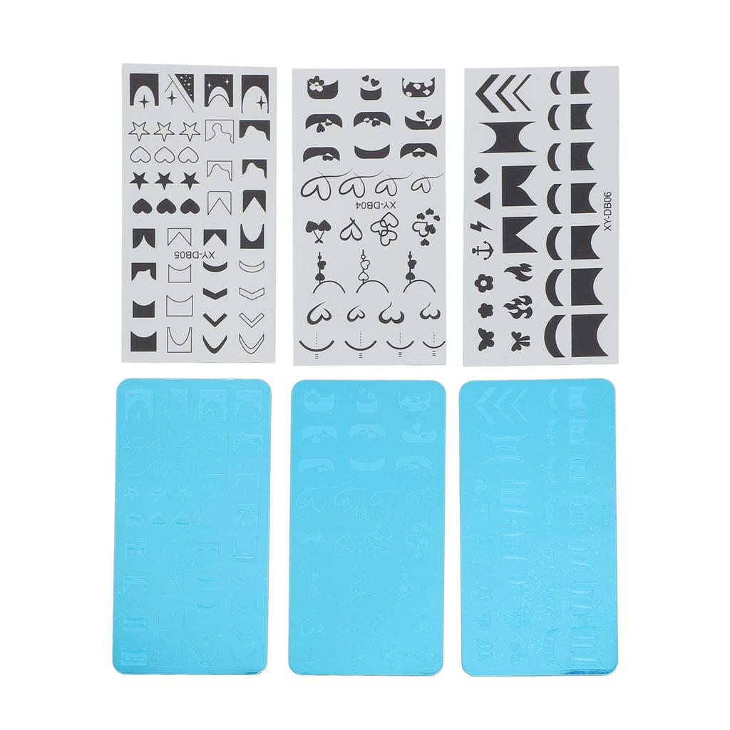 3 Set Nail Art Stamping Plates Stainless Steel Protective Blue Film Different Patterns Fingernails T
