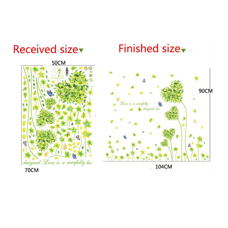 Green Heart Wall Sticker Removable Self Adhesive Decal for Living Room TV Background Bedroom Romantic Home Decor
