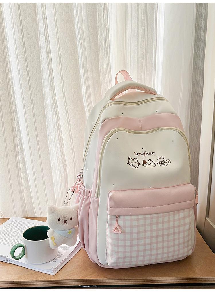 Schoolbag Female Korean Version Ins College Style Middle School Student Lightweight Backpack High Value Plaid Girls Travel Backpack