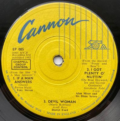 7inch Record VARIOUS - Cannon Hits Of Today EP005 Cannon 1962 UK Rock Used