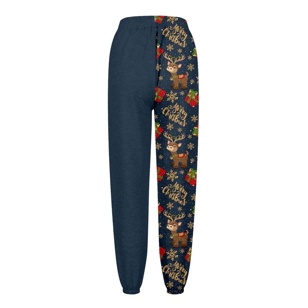 Women's Christmas  Print Casual Pants Drawstring Elastic Waist Drawstring Pants WIth Pockets