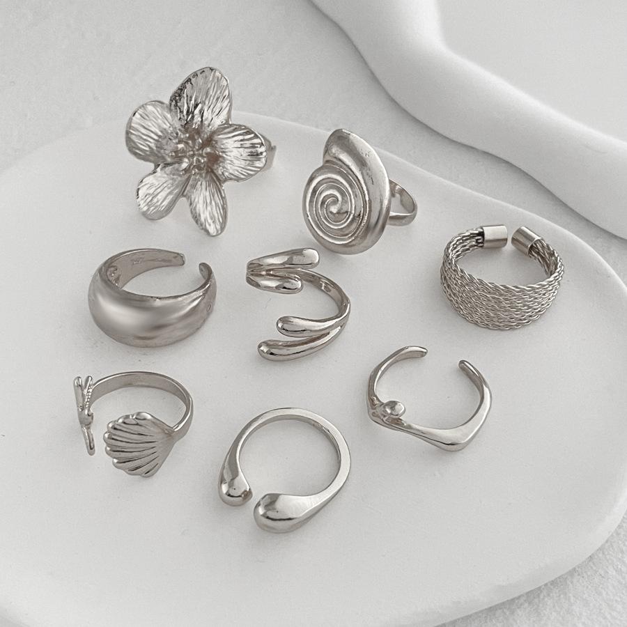 Fashionable Ladies' Ring Set Decoration Vacation Style Starfish Scallop Open Ring Ins Alloy Flower Ring Set Smooth Finish