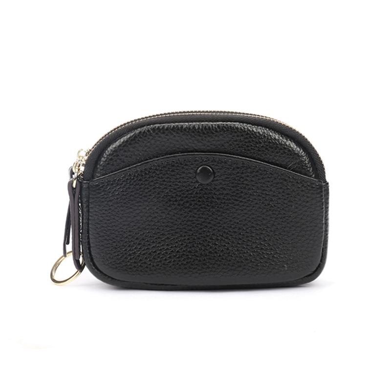 Women's Leather Small Coin Purse Simple Fashion Large-Capacity Double Zipper Keychain Mini Coin Purse