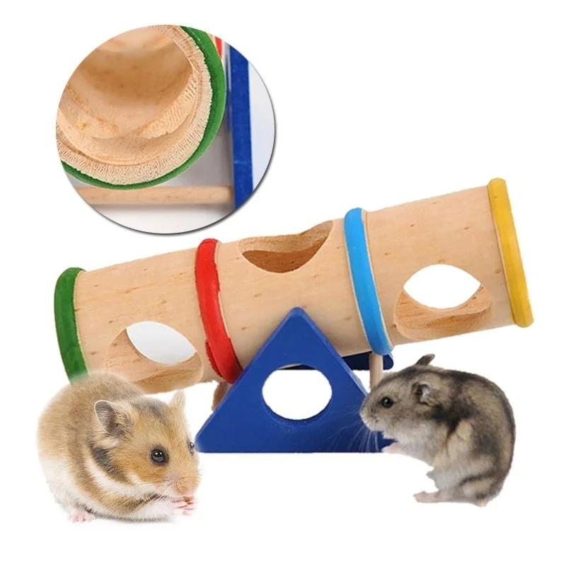 Pet Hamster Seesaw Sports Toy Wooden Porous Cage House Tunnel Tube Hamster Toy Hamster Product High Quality Home Accessories