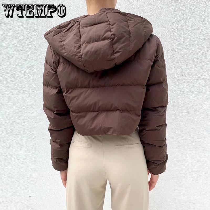 Giacche imbottite in cotone con cappuccio da donna Autunno Inverno Cappotto corto marrone nero Donna Solido Casual caldo con cerniera Parka Streetwear