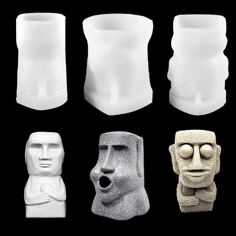 Stone Man Candle Mold DIY Plaster Ornament Cake Mold Rock Figure Resin Silicone Mold Candle Making Kit Silicon Molds