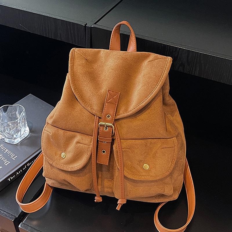 Autumn and Winter Commuting Retro Suede Women's Backpack New Release Bucket Small Backpack Travel Bag