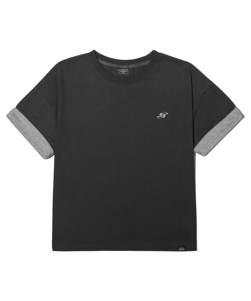 Peideu Pd Signature Logo Roll-Up Crop Short Sleeve T-Shirt Charcoal