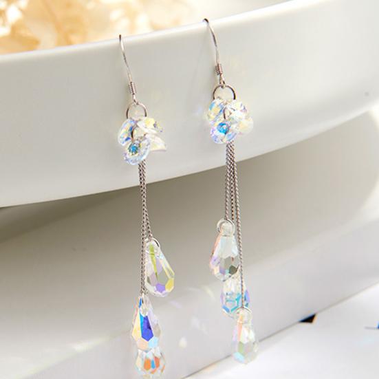 Fashion Women Multicolor Rhinestone Long Chain Tassel Drop Dangle Hook Earrings