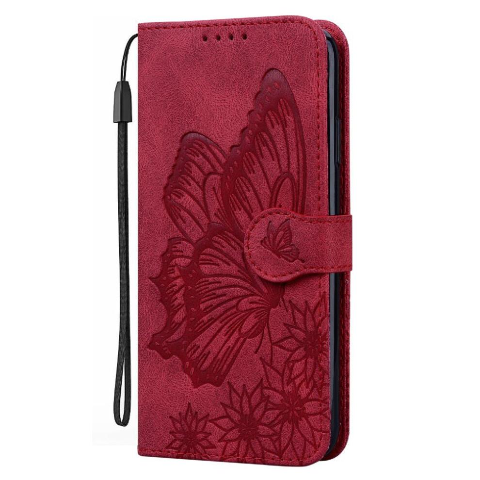(Red) Case for Samsung Galaxy A55 5g Kickstand Protective Leather Wallet with Card Slot Stand Flip Phone Case Big Butterfly
