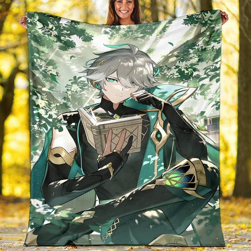 1pc Genshin Impact Alhaitham2 Theme Blanket - Digital Print, Polyester, Cozy for All Seasons, Perfect for Outdoor, Camping, and Travel