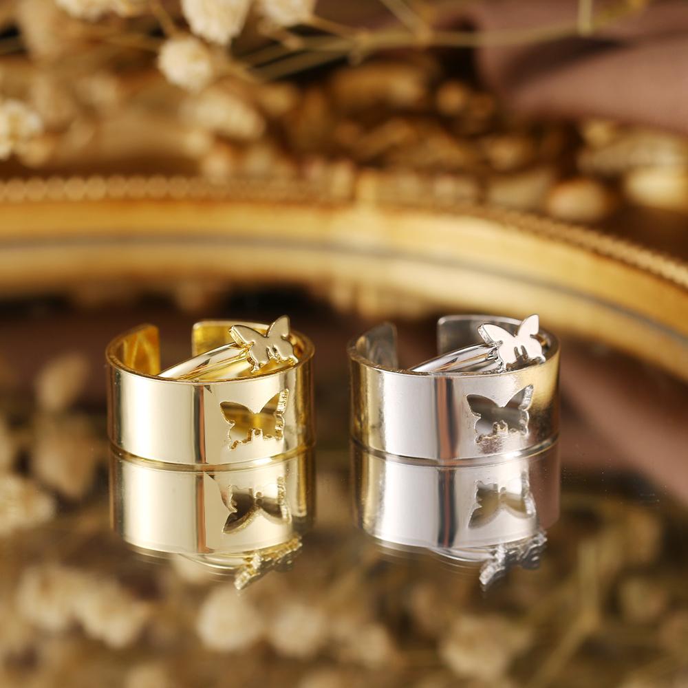 Anillo de mariposa, moda Punk, anillo con apertura de mariposa dorada y plateada, pareja de hombres y mujeres, anillo de Animal hueco para aniversario