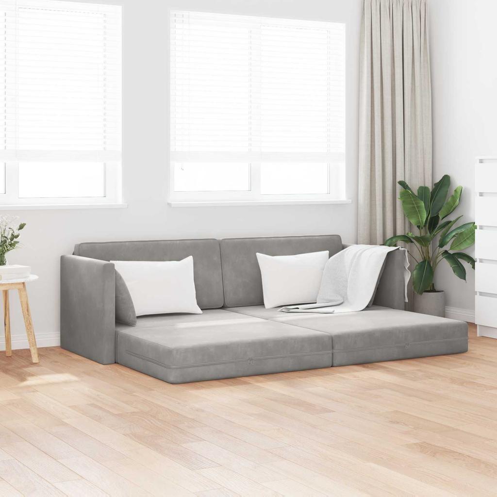 Floor Sofa Bed Light Grey 213 X 70 X 77 Cm Velvet