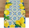 Summer Lemon Floral Linen Table Runner Home Decorations Blue Tiles Lemon Fruit Kitchen Dining Table Runners Holiday Party Decor