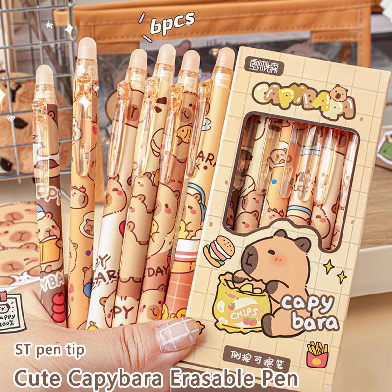 6pcs Cute Capybara Gel Pens Set Kawaii Aesthetic Stationery Gift Quickly-Drying Blue Ink Erasable Pens Office School Supplies