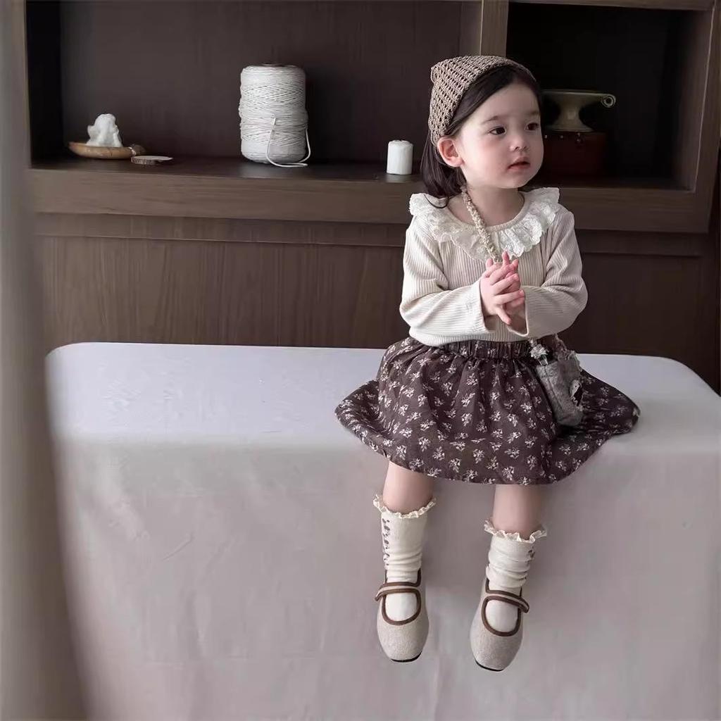 2025 Autumn Floral Doll Shirt & Skirt Set for Girls