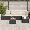 6 Piece Garden Sofa Set with Storage Black and Cream Poly Rattan