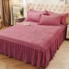 Zimní flanelová skládaná sukně na postel Zesílená teplá sukně na postel v korejském stylu Růžové přehozy protiskluzové prostěradlo na dívčí přikrývku