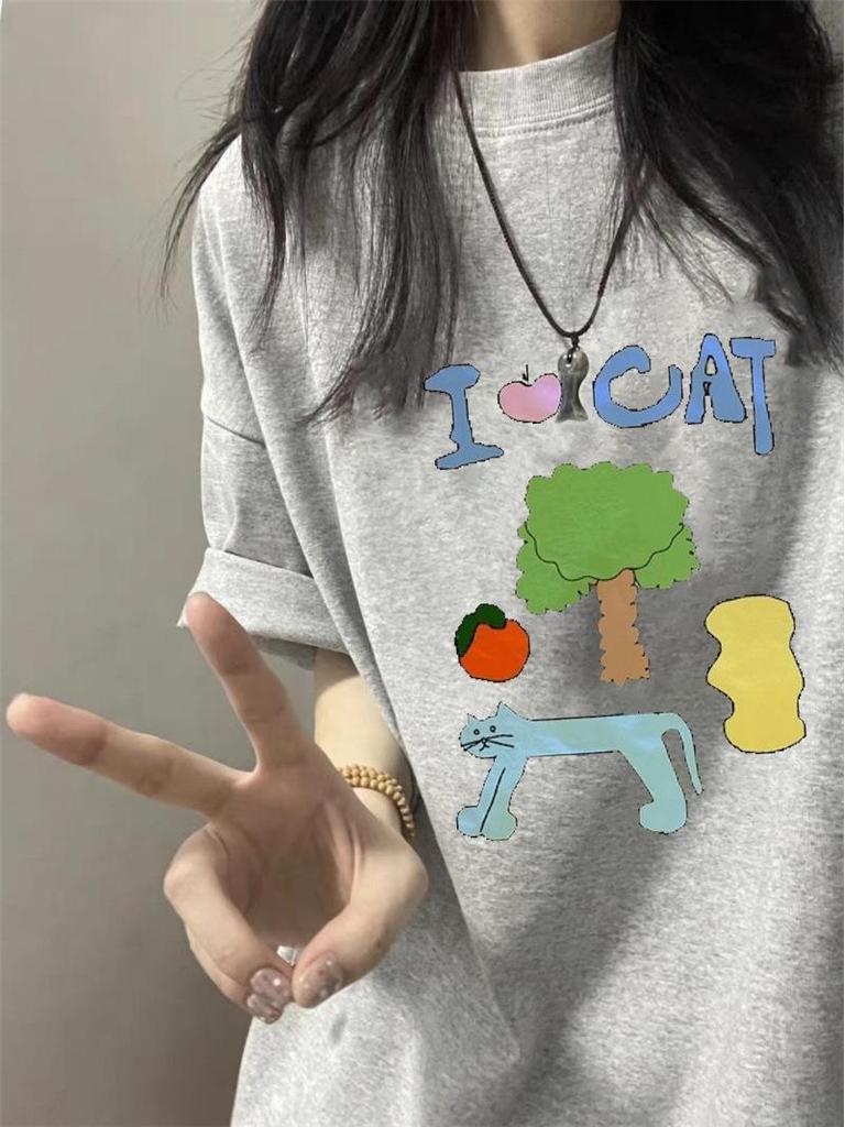 Women's Oversized White Cotton Short-Sleeve T-Shirt, Summer 2025 Trend, American Style, Casual Loose Fit