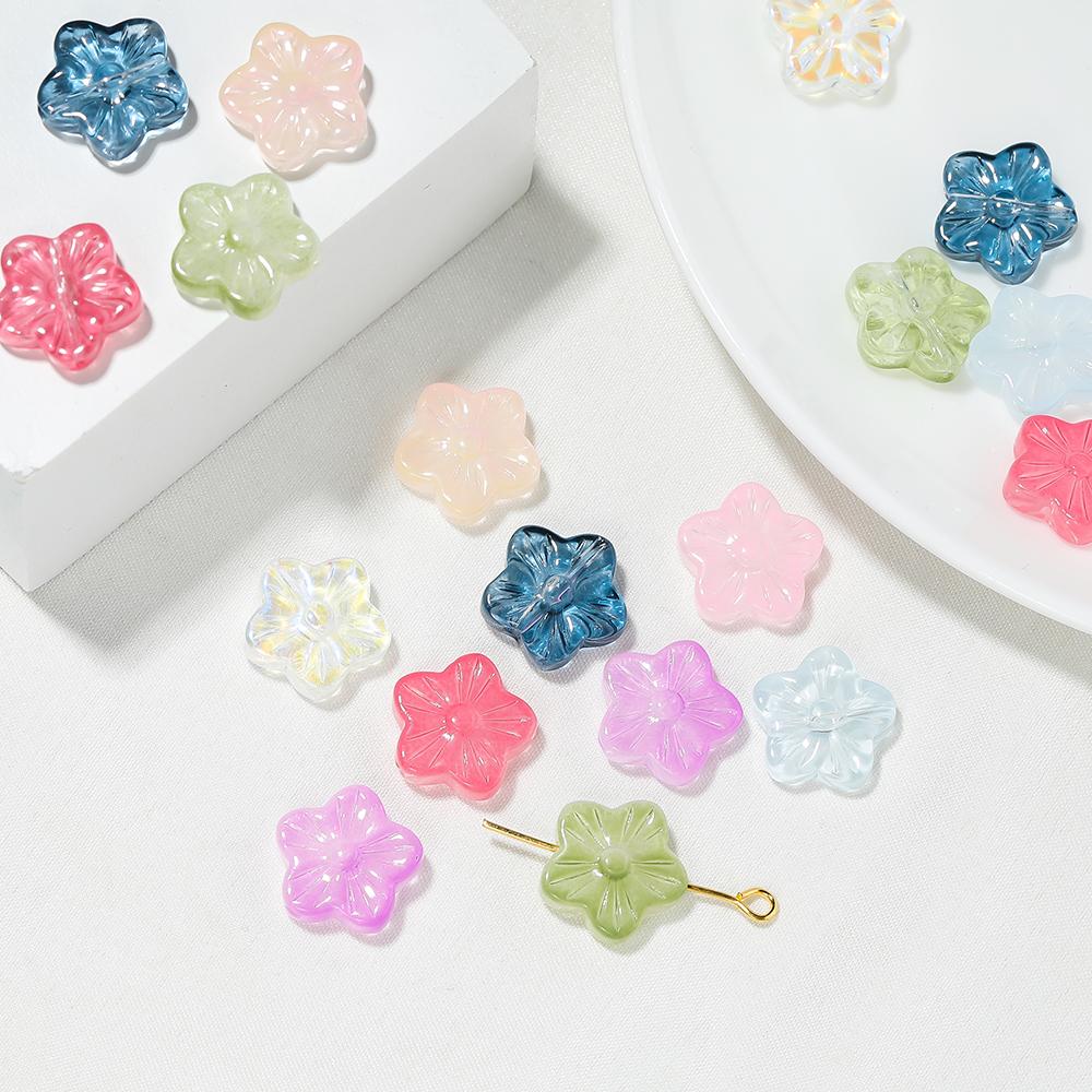 10Pcs/Lot Glass Five-Petaled Flower Beads Colorful Spacer Bead for DIY Bracelet Necklace Earrings Jewelry Making Accessories