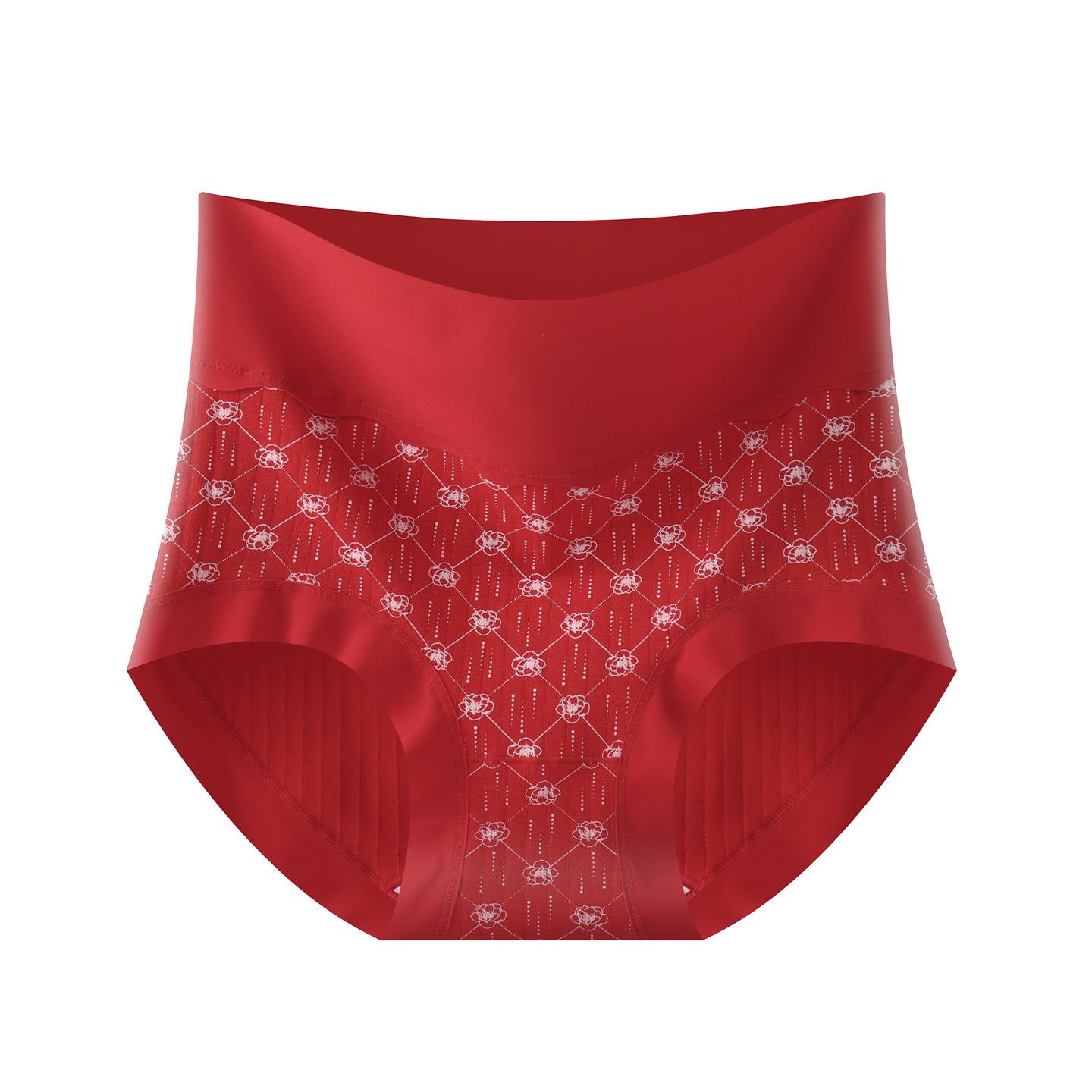 

Big Size Spring and Summer Benming Year Red Extended High Waist Abdominal Hip Briefs XXL