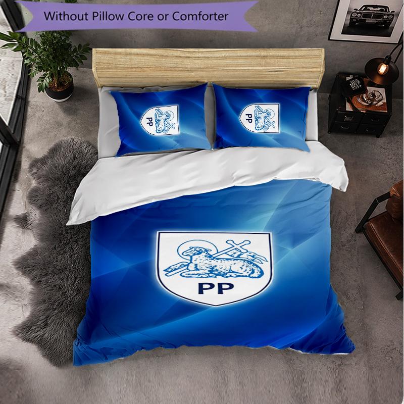 Preston North End Football 3 Piece Bedding Set Soft Duvet Cover Set with Pillowcases Printed Bedroom Decor Set for Home