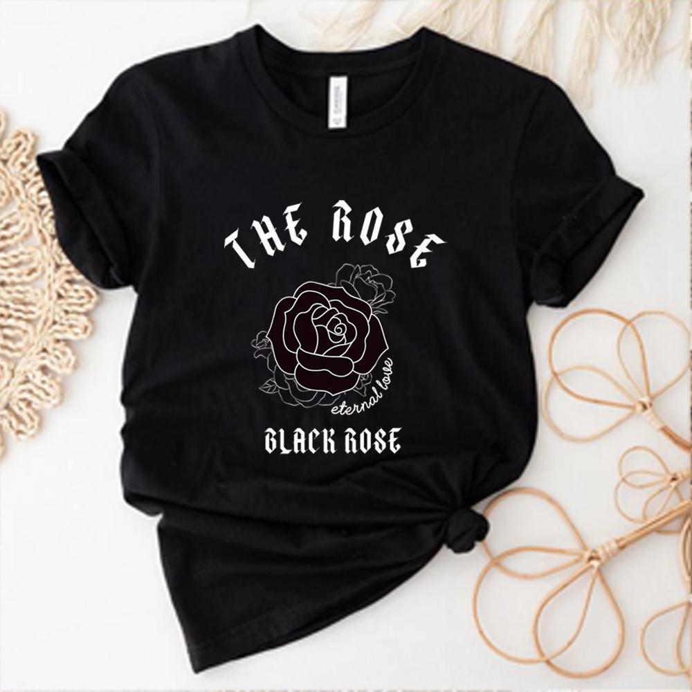 Retro The Rose Kpop Shirts Kpop Concert Shirt Kpop Tees Korean Rock Tops Y2k Top Black Rose Gift Unisex Short Sleeves Tops