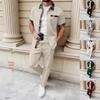 Men's Summer Waffle Plaid Color Block Cardigan Shirt & Long Pants Casual Set