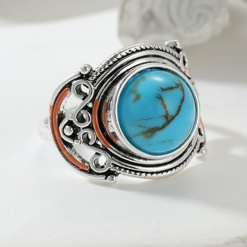 Ethnic Inlaid Imitation Turquoise Women's Ring Boho CopperColor Geometry Daily Wear Party Jewelry Anniversary Gift