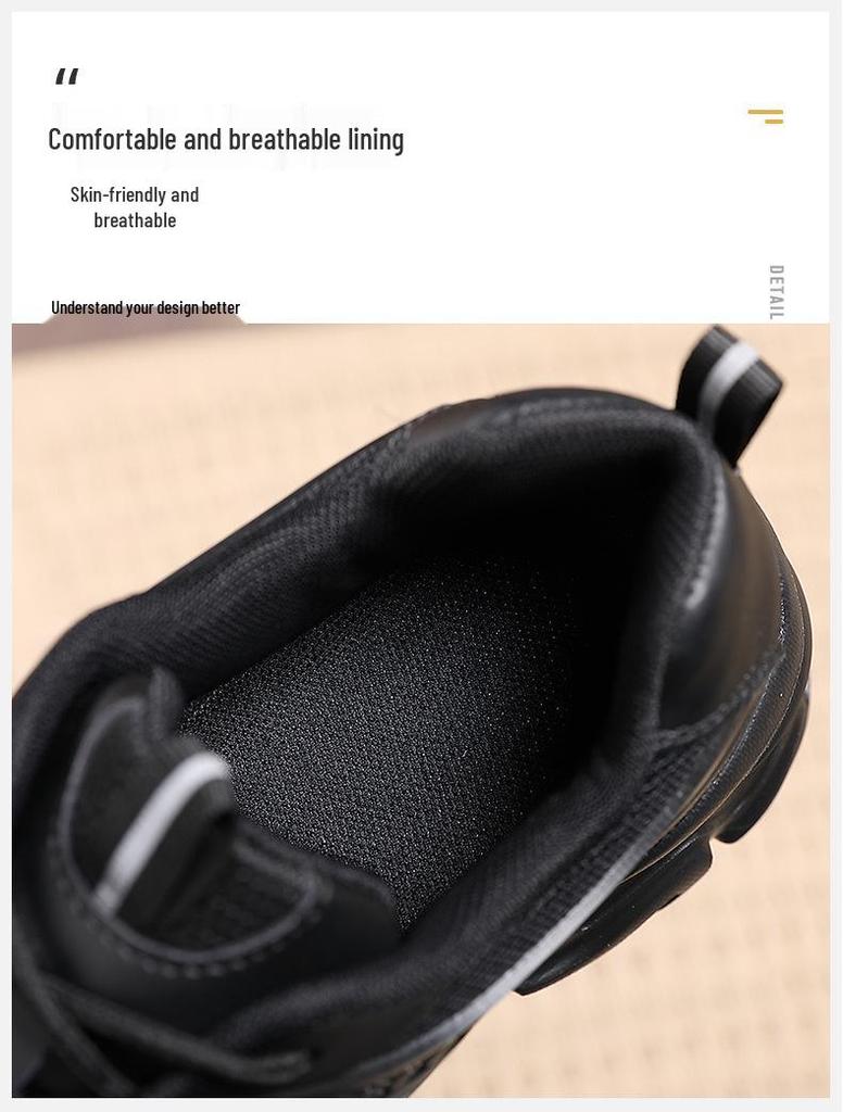 Women's Black Non-Slip Height-Increasing Sports Shoes - Fashionable, Comfortable, Versatile, Thick Sole for Spring/Autumn