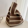 Handmade Knit Handbag Women Mini Knot Wrist Bag Japanese Casual Color Wide Stripe Plaid Tote Bag Student Reusable Shopping Bags